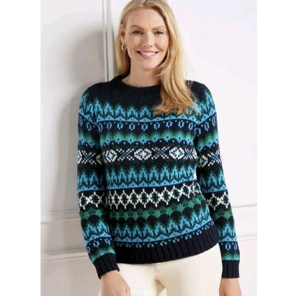 Talbots Chamonix Fair Isle Crewneck Nordic Cottage Women Long Sleeve ‎ M